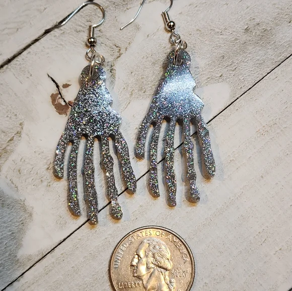 Skeleton Hands/ Handmade Resin Earrings - Picture 4 of 4